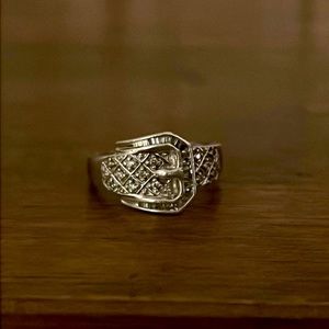 Sterling silver and diamond buckle ring